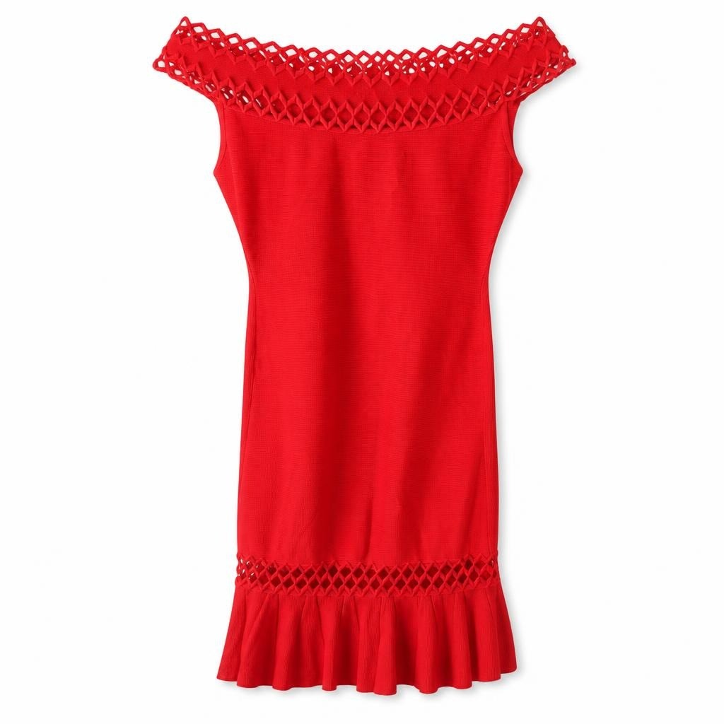 Red Knit Mini Dress With Lattice Trim Detail | Pre-Loved | Why Go Less