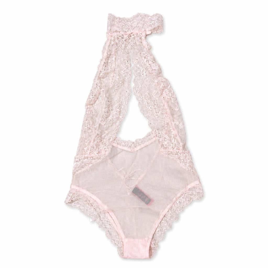 La Senza Lace Bralette Pink Mesh Corset Tiela Senza Lace Bralette Pink Mesh Corset Tiepink Lace Halter Bodysuit Open Back Lingerie | New | Why Go Less
