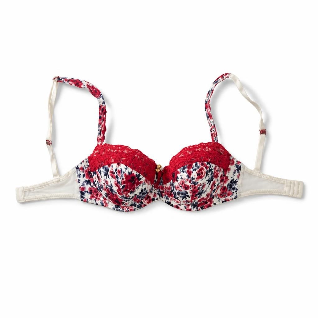 Floral Red Lace Push-up Bra White Print | New | Why Go Less