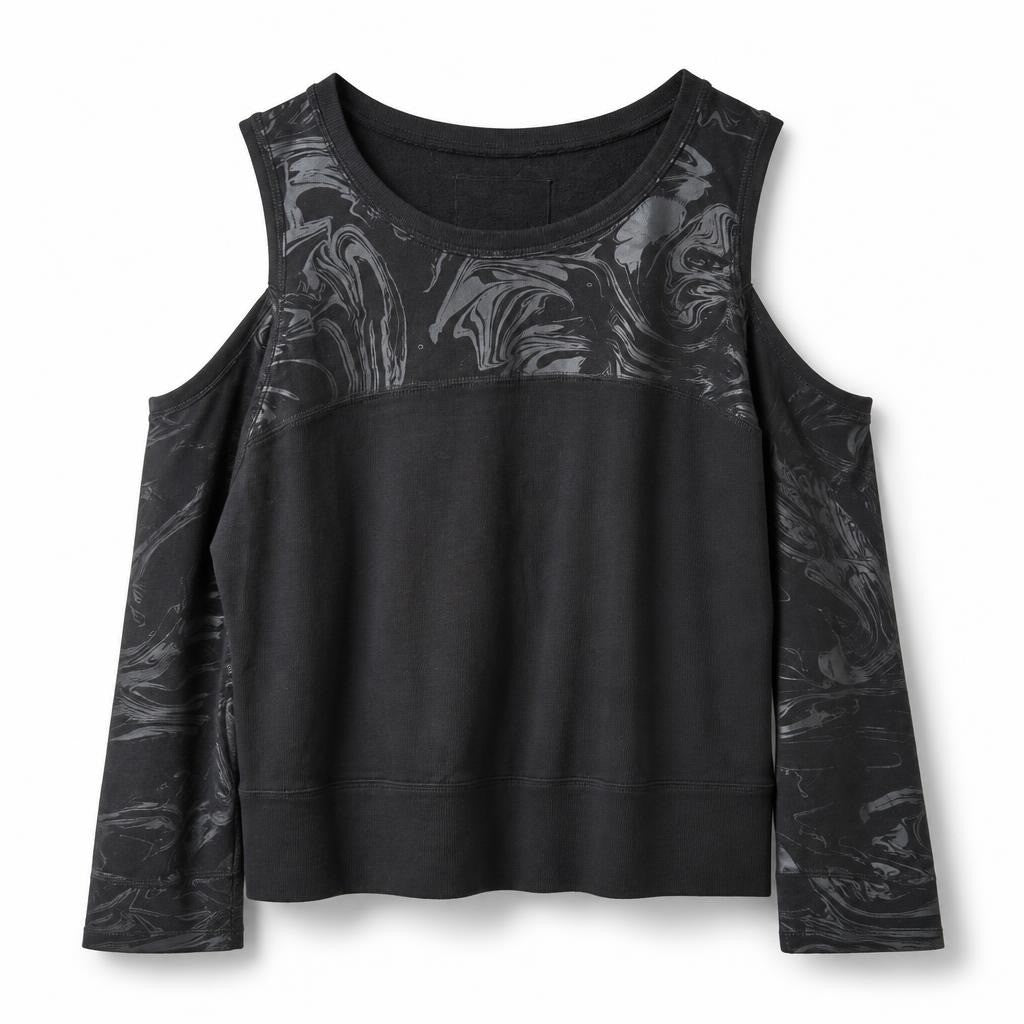 DKNY Jeans Black Marble Print Sleeveless Sweatshirt | Pre-Loved | Why Go Less