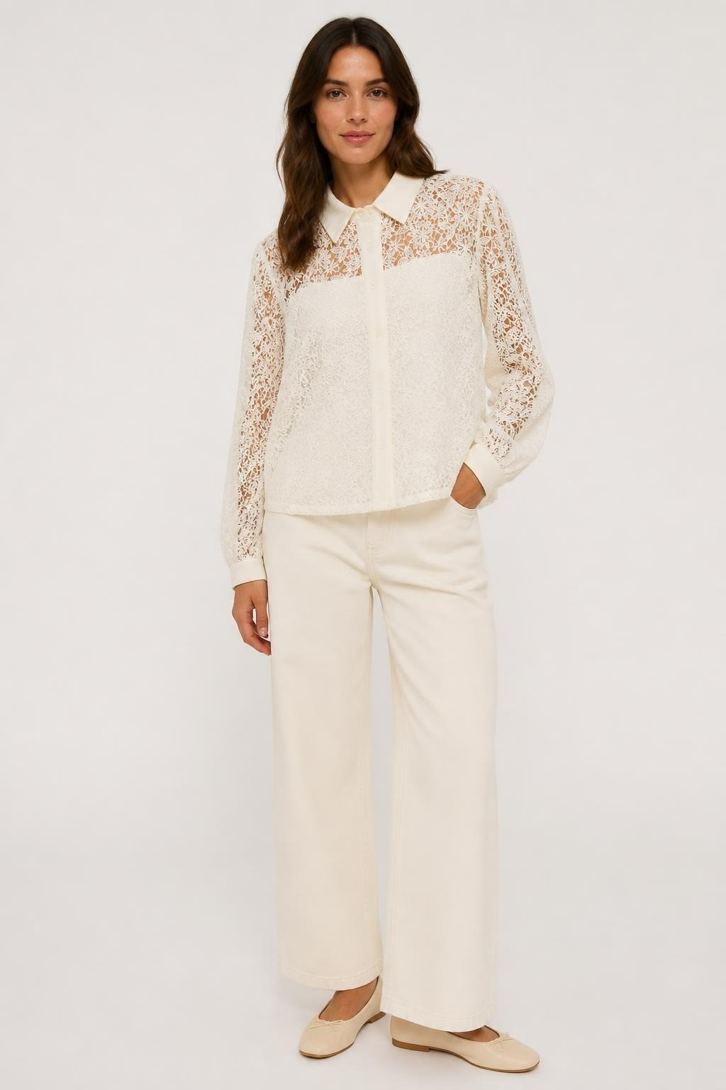 Nv Collection White Lace Button-up Blouse M | New | Why Go Less-1
