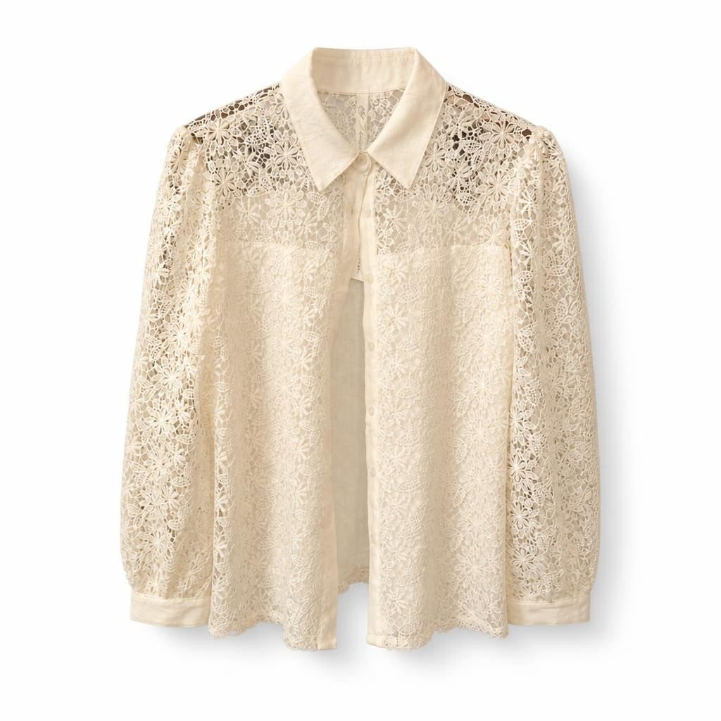 Nv Collection White Lace Button-up Blouse M | New | Why Go Less