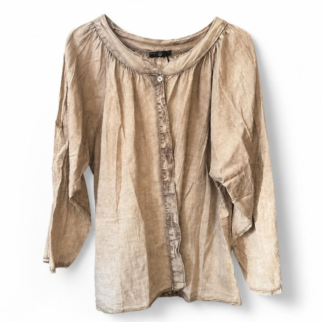 Blouse Bohème Boutonnée en Lin Lavé Beige | Occasion | Pourquoi Se Content-er de Moins