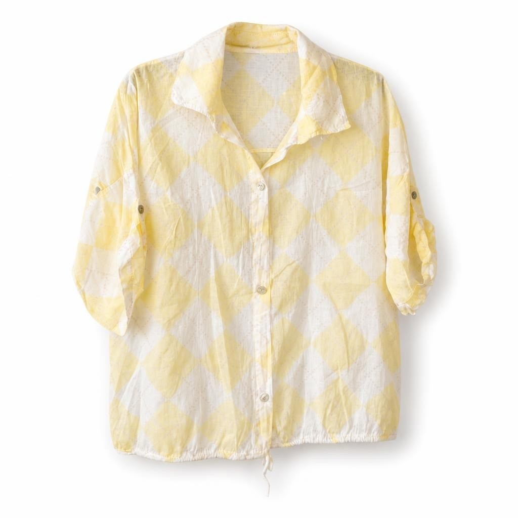 Yellow White Argyle Check Short Sleeve Shirt | Pre-Loved | Why Go Less