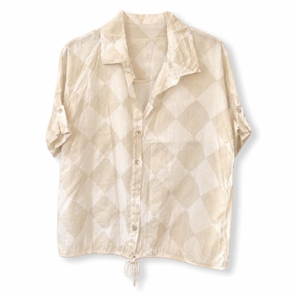Cream Gold Argyle Check Short Sleeve Shirt | Pre-Loved | Why Go Less