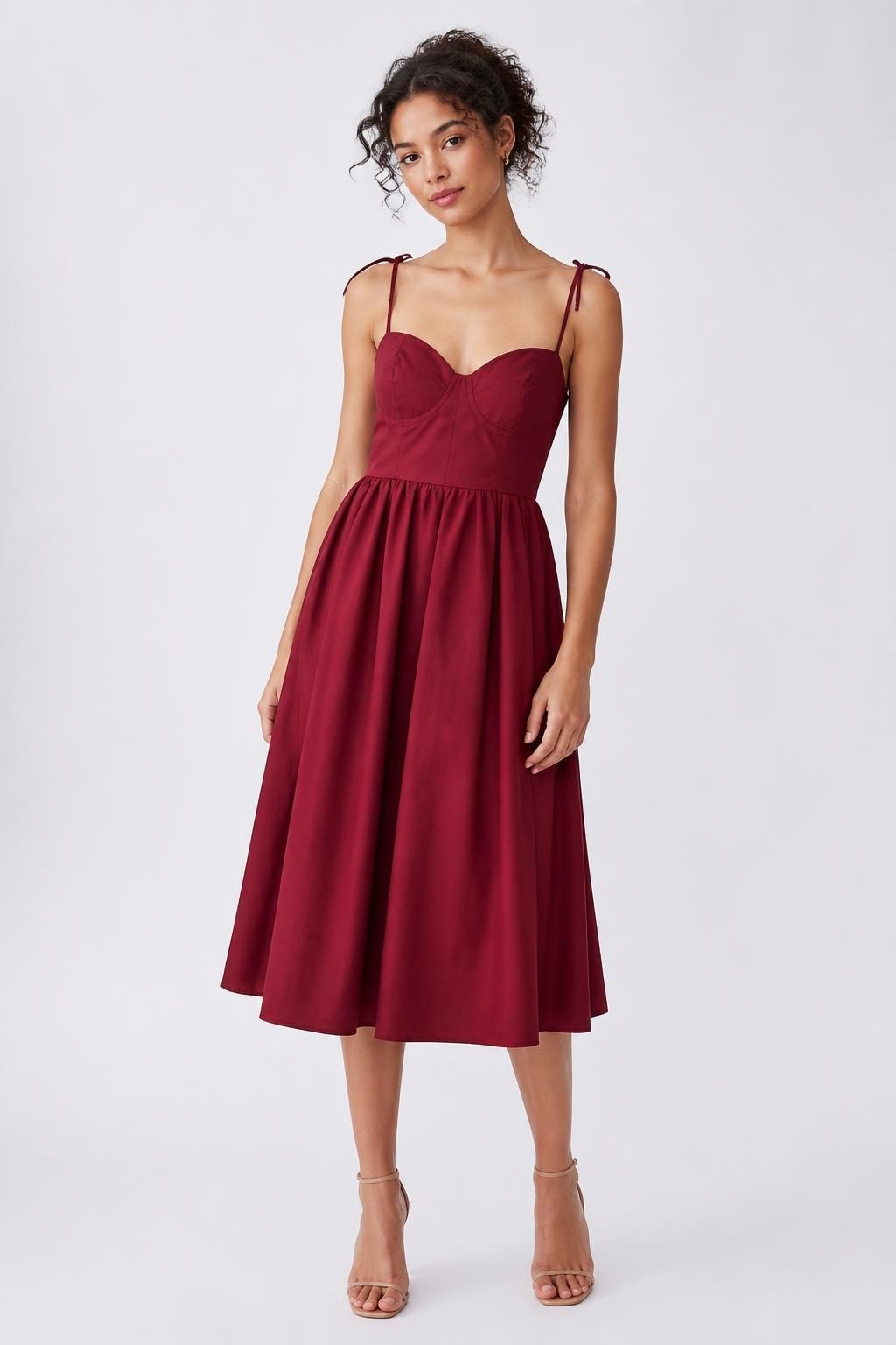 Dark Red Bustier Spaghetti Strap Midi Dress - at Why Go Less, Lebanon
