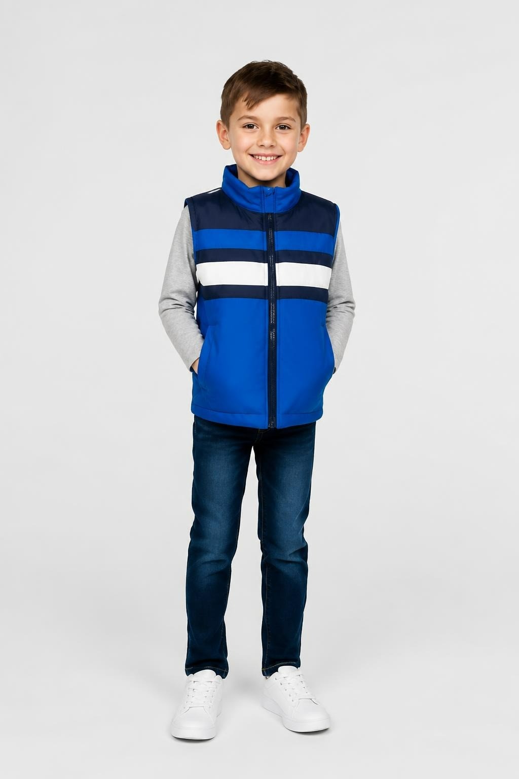 Kids Puffer Vest Blue Navy White Zip-up - at Why Go Less, Lebanon