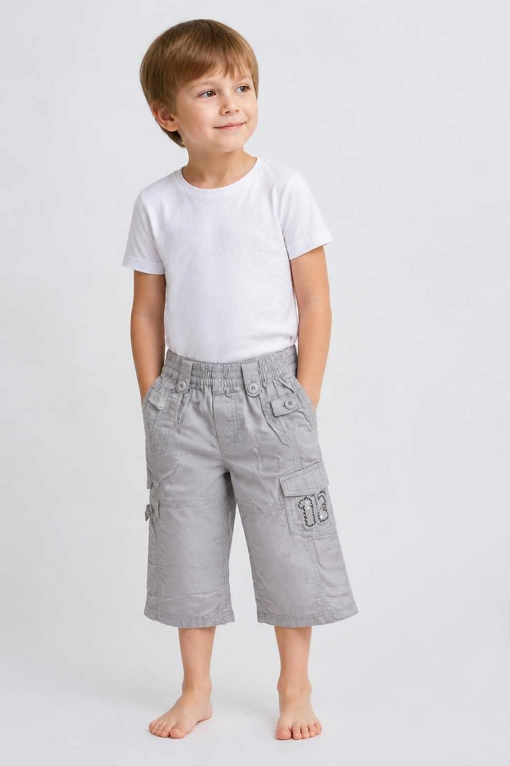 Kids Cargo Pants Light Grey Elastic Waist - at Why Go Less, Lebanon