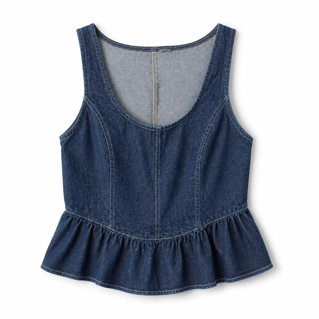 Denim Corset Peplum Top H&M Divided Dark Wash Jeans - pre-loved at Why Go Less, Lebanon