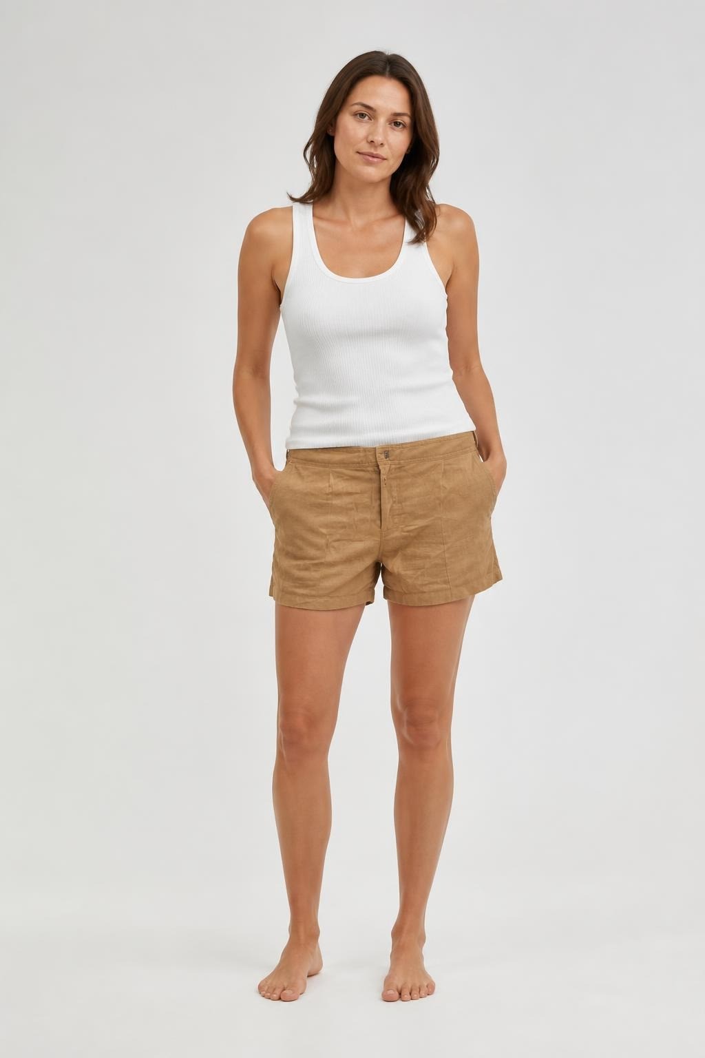 Zara Brown Linen Shorts EUR M / MEX 38 - pre-loved at Why Go Less, Lebanon