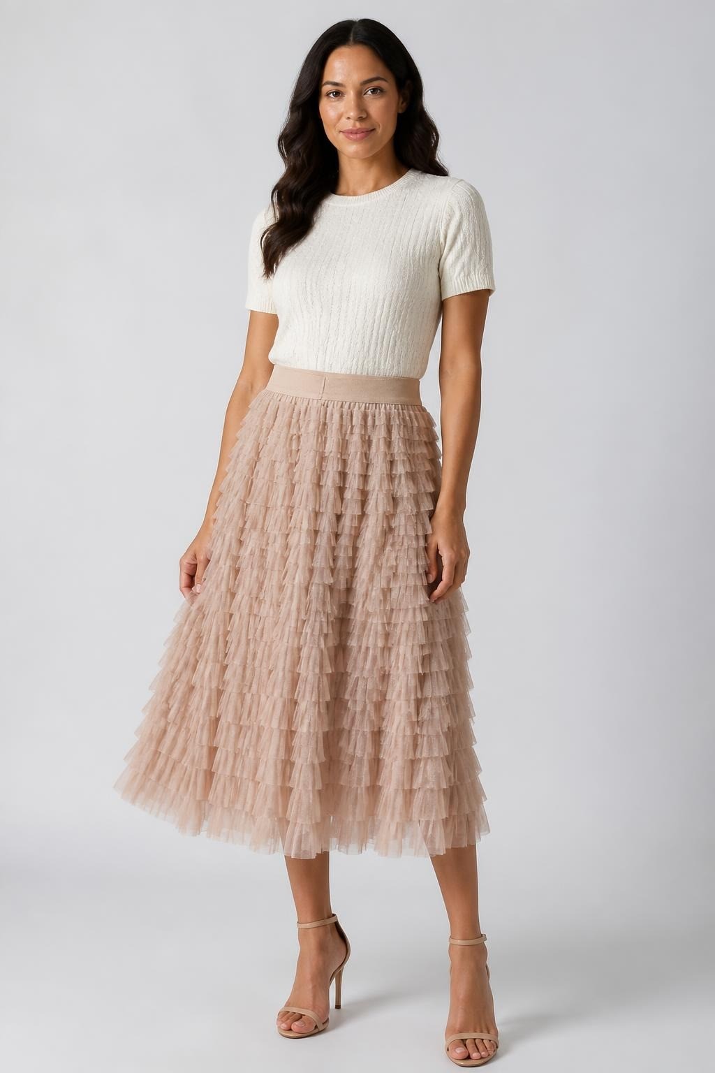 Blush Tiered Ruffle Tulle Maxi Skirt - pre-loved at Why Go Less, Lebanon