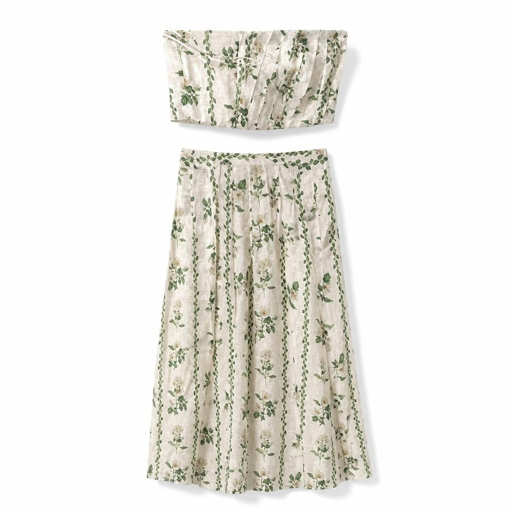 H&M Floral Linen Blend Corset Top H&M Linen Blend Floral Top EUR 38 & Skirt Set - pre-loved at Why Go Less, Lebanon