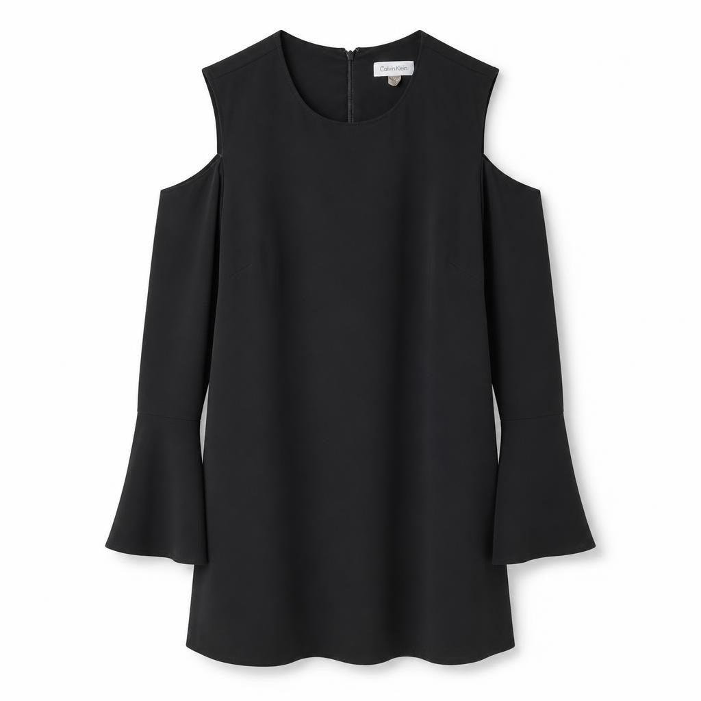 Calvin Klein Black Cold-shoulder Ruffle Sleeve Dress - pre-loved at Why Go Less, Lebanon