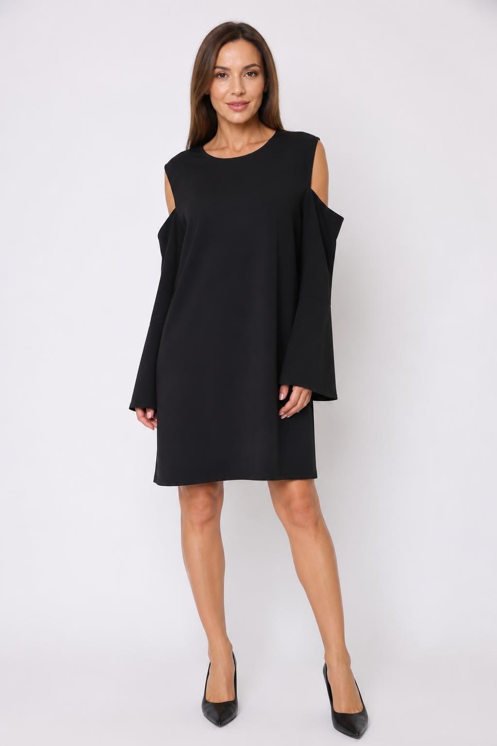 Calvin Klein Black Cold-shoulder Ruffle Sleeve Dress - pre-loved at Why Go Less, Lebanon