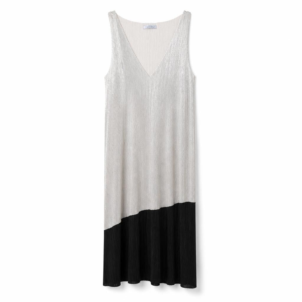 Zara Trafaluc Two-tone Silver Black Pleated Midi Dress - pre-loved at Why Go Less, Lebanon