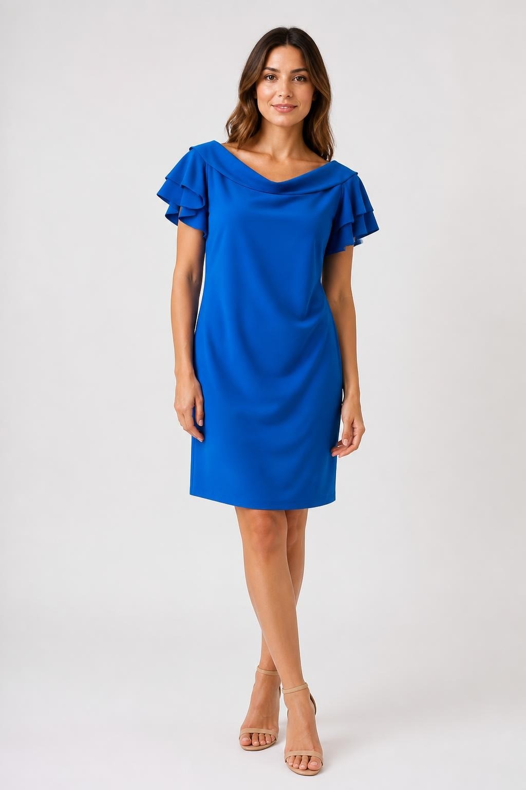 Lauren Ralph Lauren Blue Off-shoulder Ruffle Mini Dress - pre-loved at Why Go Less, Lebanon