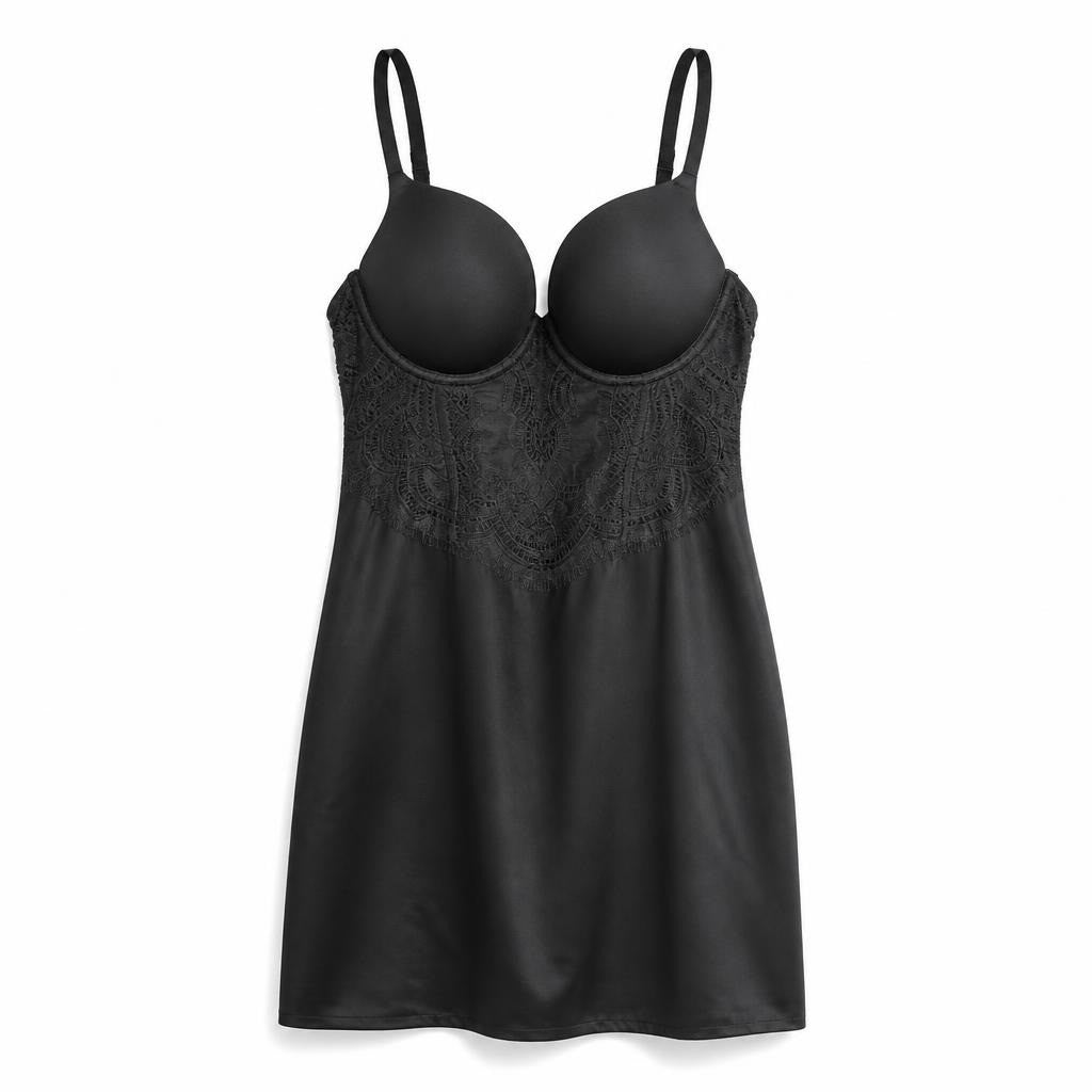 Flexees Black Lace Bust Slip Dress / Chemise Lingerie - pre-loved at Why Go Less, Lebanon