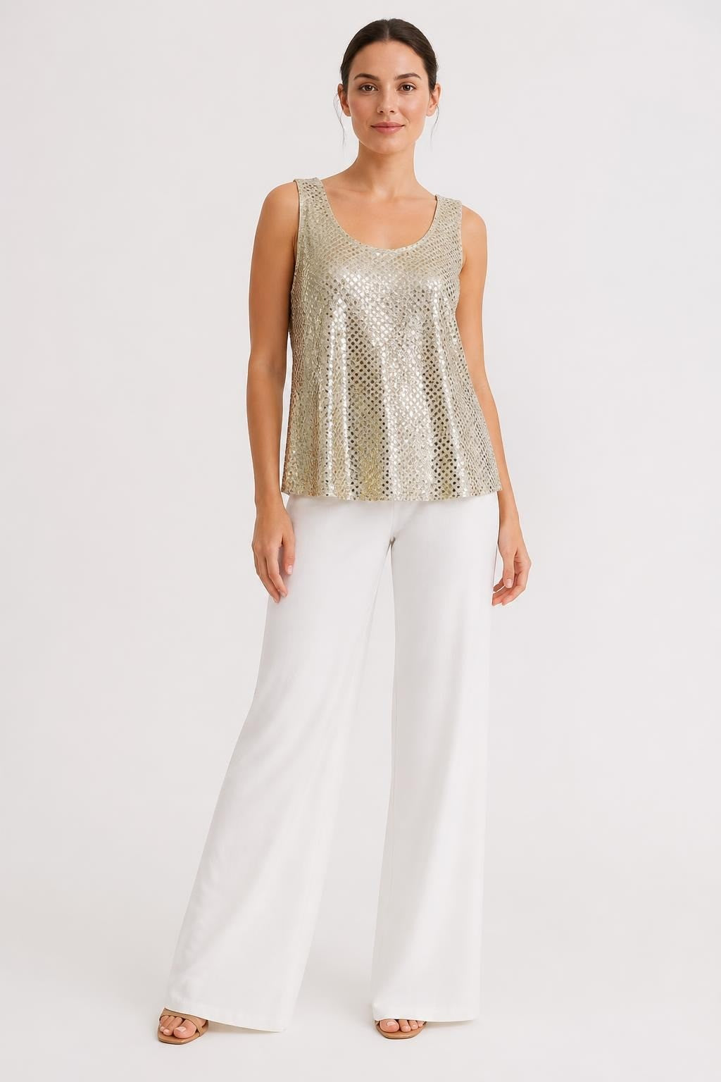 Gold Sequin Sleeveless Top, One Size - pre-loved at Why Go Less, Lebanon