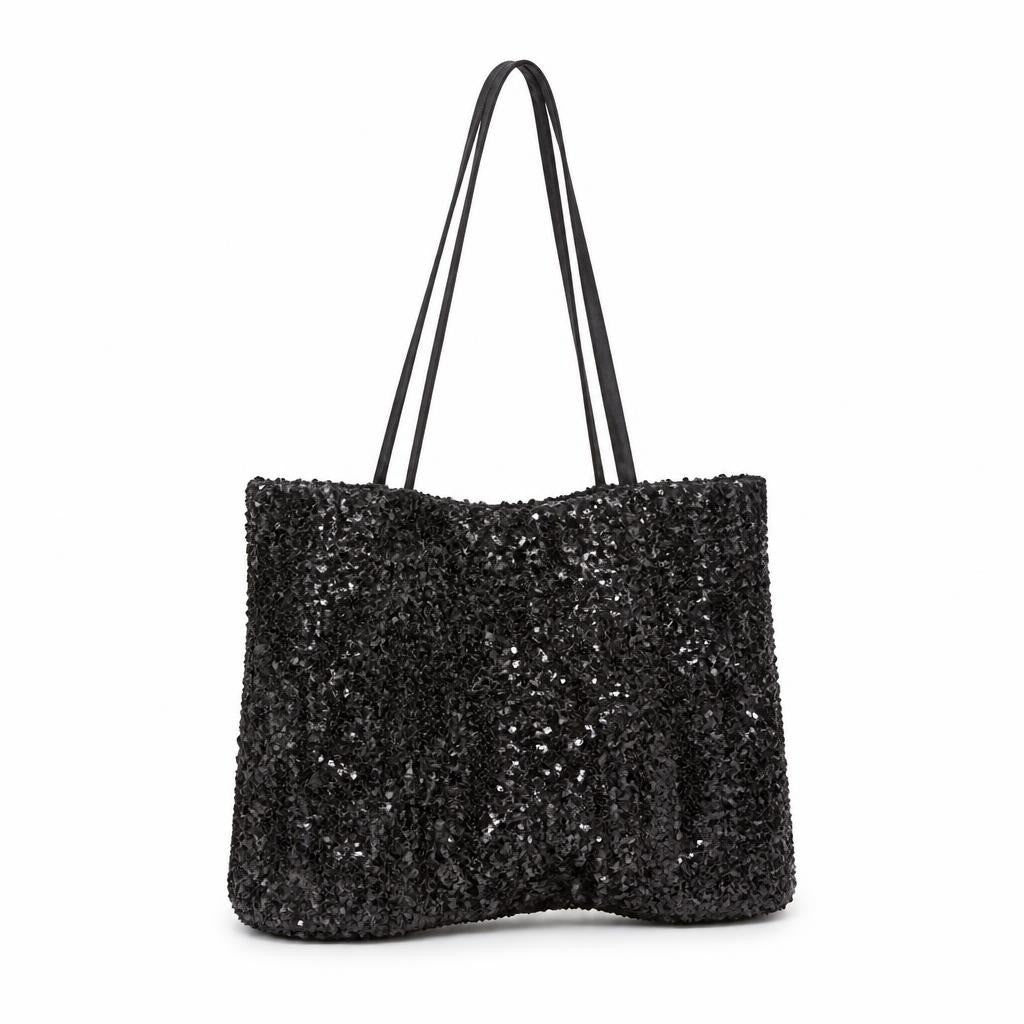 Black Sequin Crop Cami Top - pre-loved at Why Go Less, Lebanon