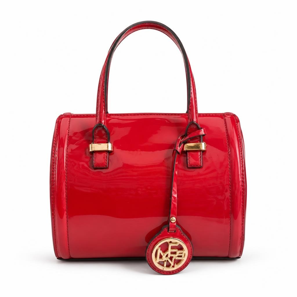 Red Patent Leather Barrel Handbag, Gold Hardware - pre-loved at Why Go Less, Lebanon