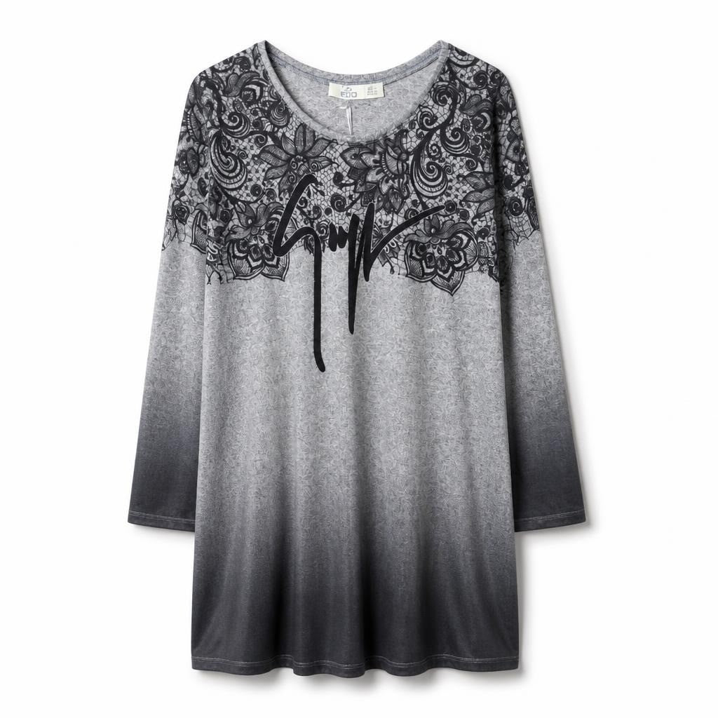 Edo Grey Ombre Floral Print Long-sleeve Dress - pre-loved at Why Go Less, Lebanon