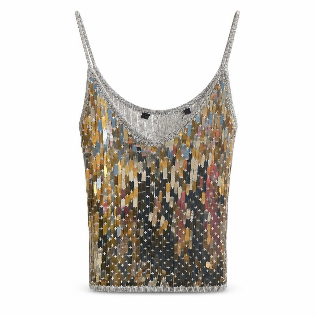 Sequin Metallic Rectangle Fringe Camisole Top - pre-loved at Why Go Less, Lebanon