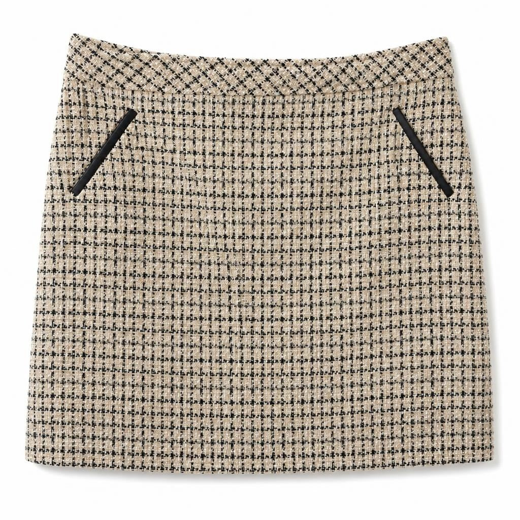 C&A Tweed Mini Skirt, Beige Black - pre-loved at Why Go Less, Lebanon