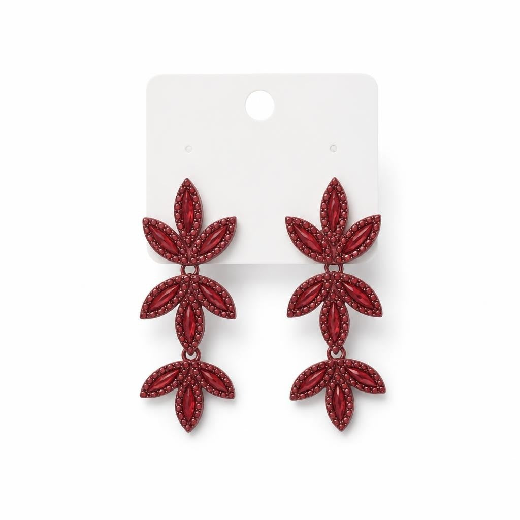 Parfois Red Floral Crystal Drop Earrings - pre-loved at Why Go Less, Lebanon