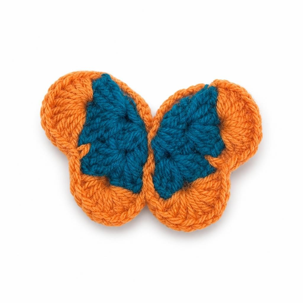 Handmade Crochet Butterfly, Orange & Teal - pre-loved at Why Go Less, Lebanon