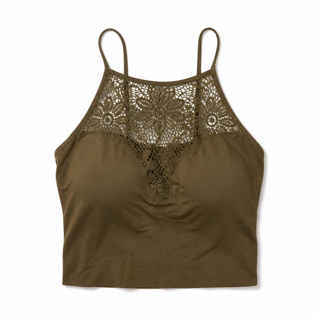 Olive Green Lace Bralette Crop Top - pre-loved at Why Go Less, Lebanon