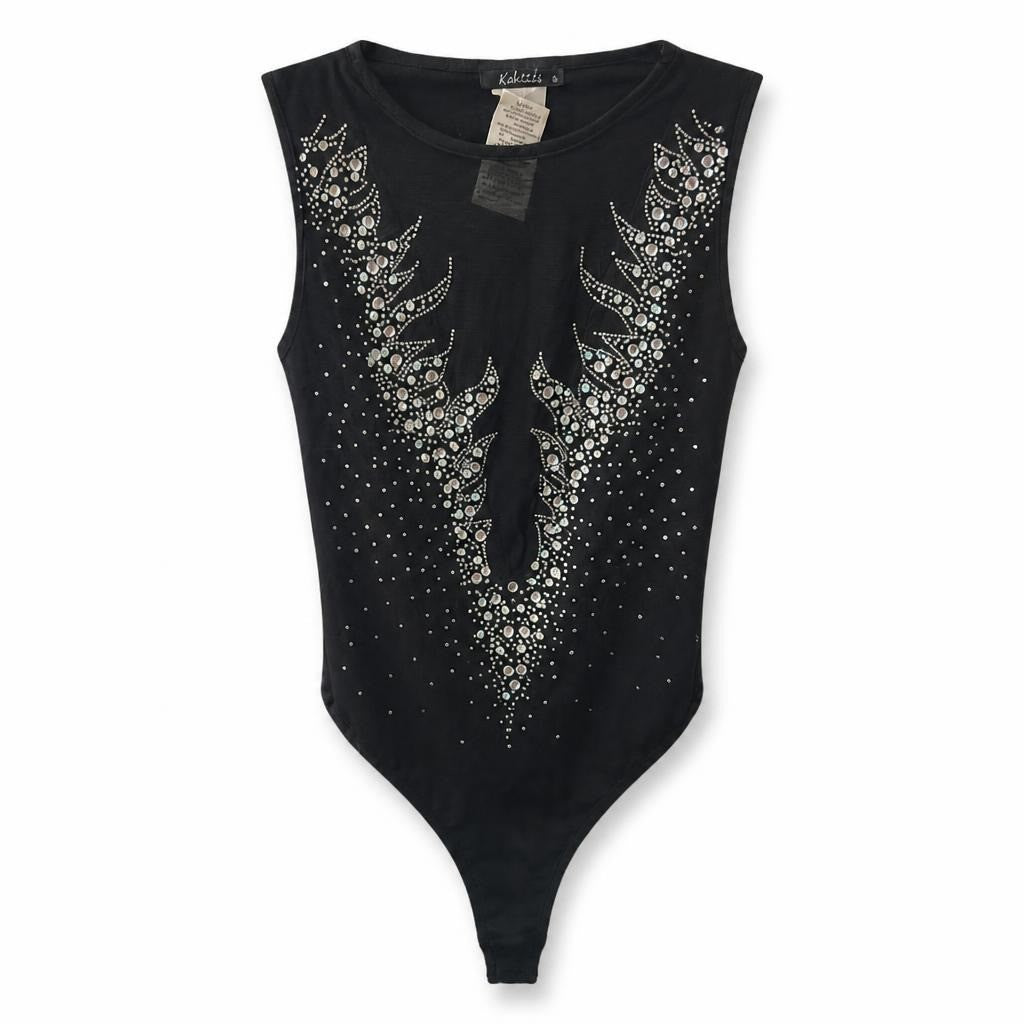 Black Rhinestone Embellished Sleeveless Bodysuit - pre-loved at Why Go Less, Lebanon