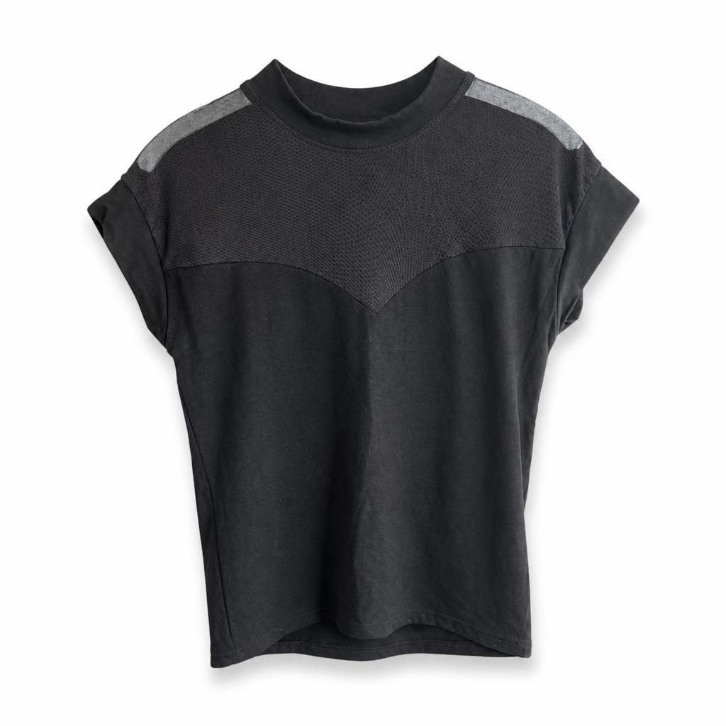 Black Mesh Panel Short Sleeve Crop Tee - pre-loved at Why Go Less, Lebanon