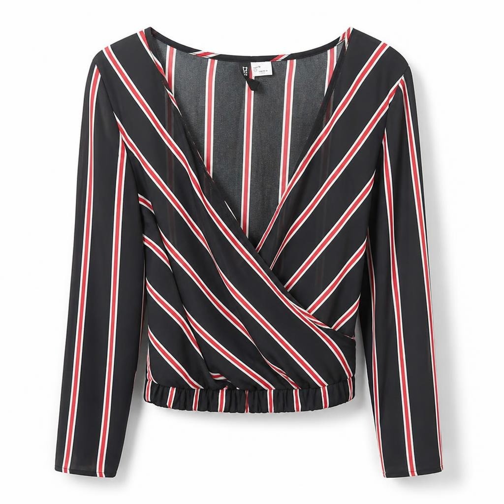 Black Red White Stripe Wrap Long Sleeve Top - pre-loved at Why Go Less, Lebanon
