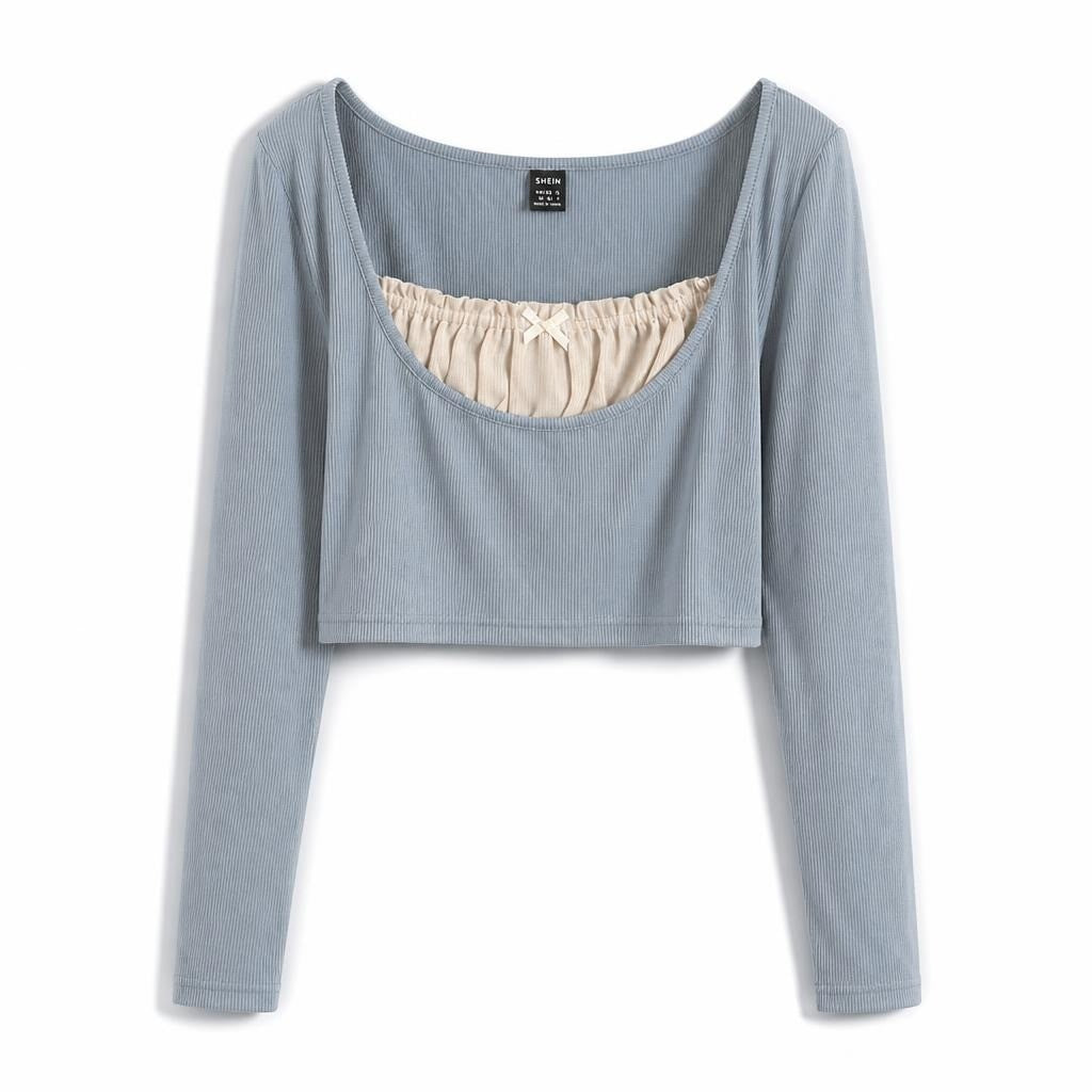 SHEIN Baby Blue Ribbed Square Neck Crop Top - pre-loved at Why Go Less, Lebanon