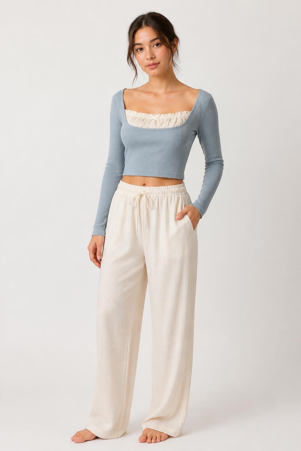 SHEIN Baby Blue Ribbed Square Neck Crop Top - pre-loved at Why Go Less, Lebanon
