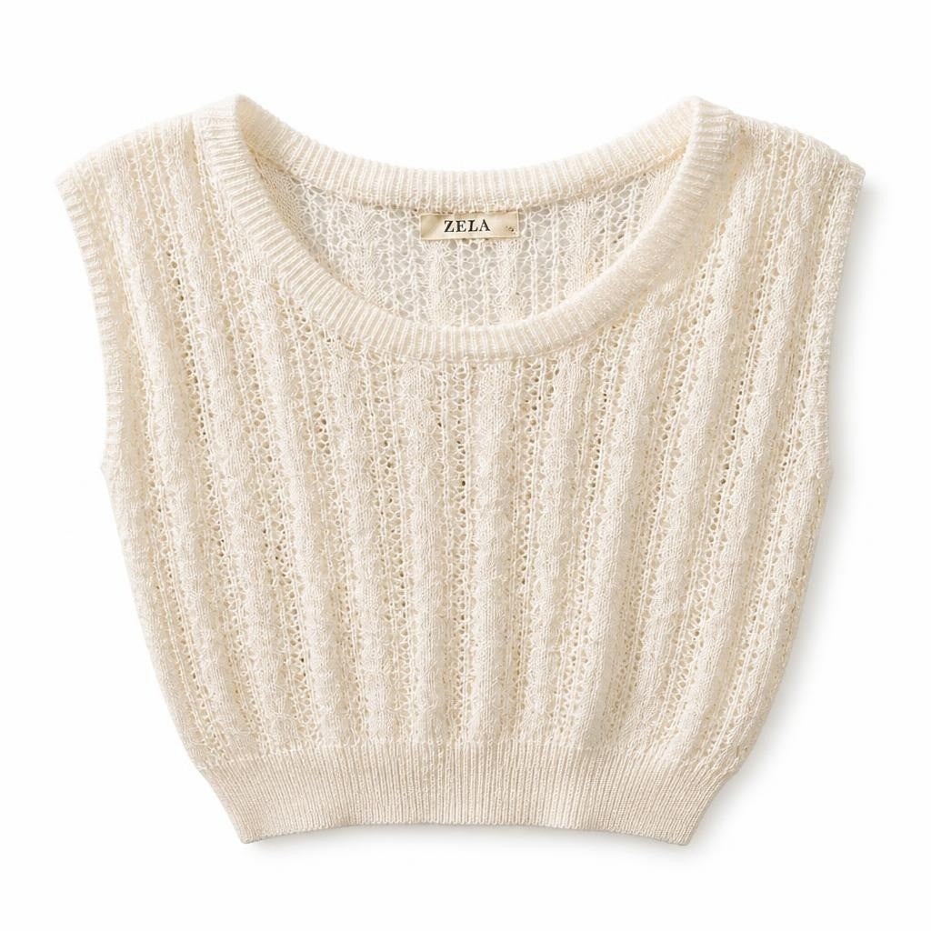 ZEZA White Open-knit Sheer Crop Top - pre-loved at Why Go Less, Lebanon