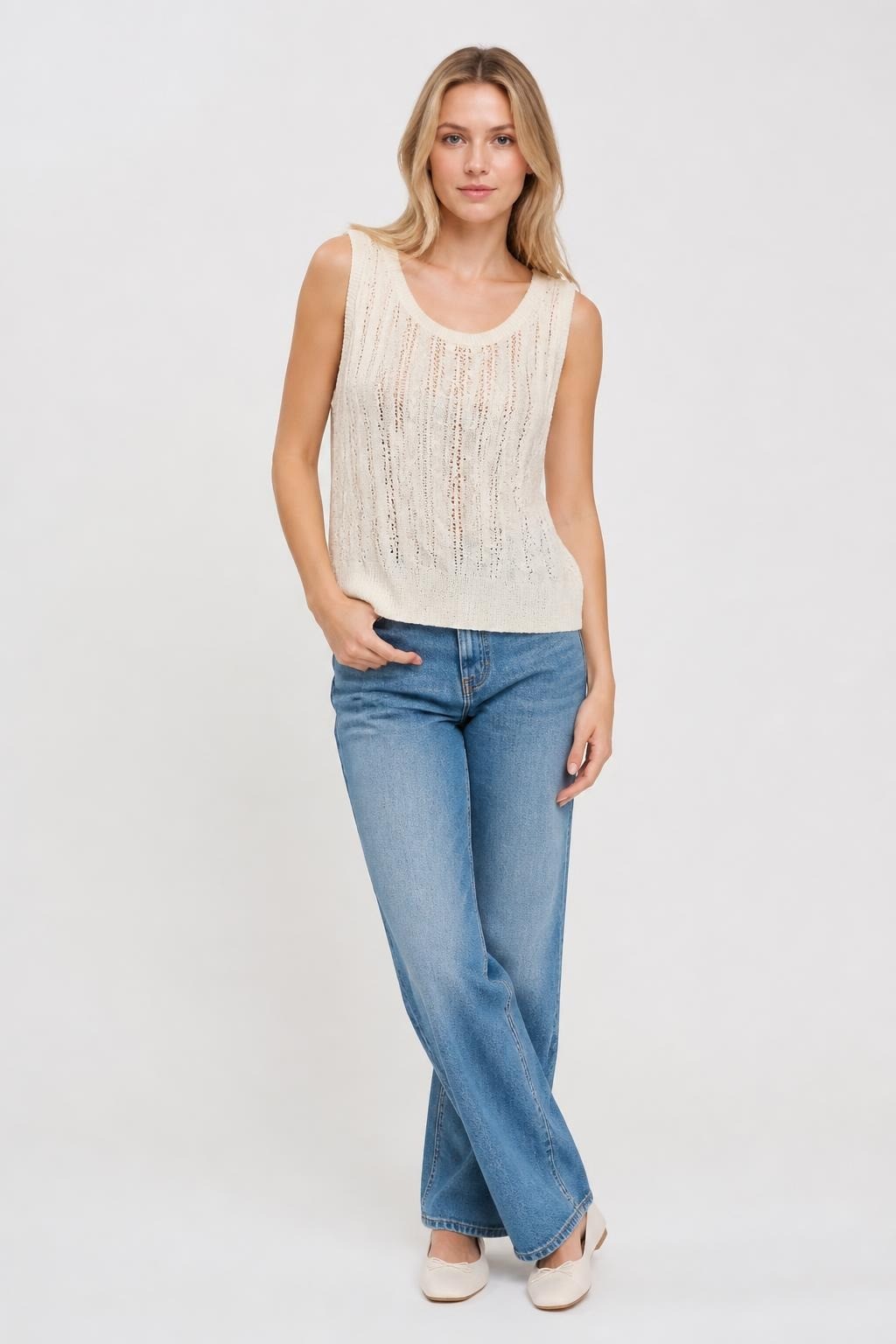 ZEZA White Open-knit Sheer Crop Top - pre-loved at Why Go Less, Lebanon