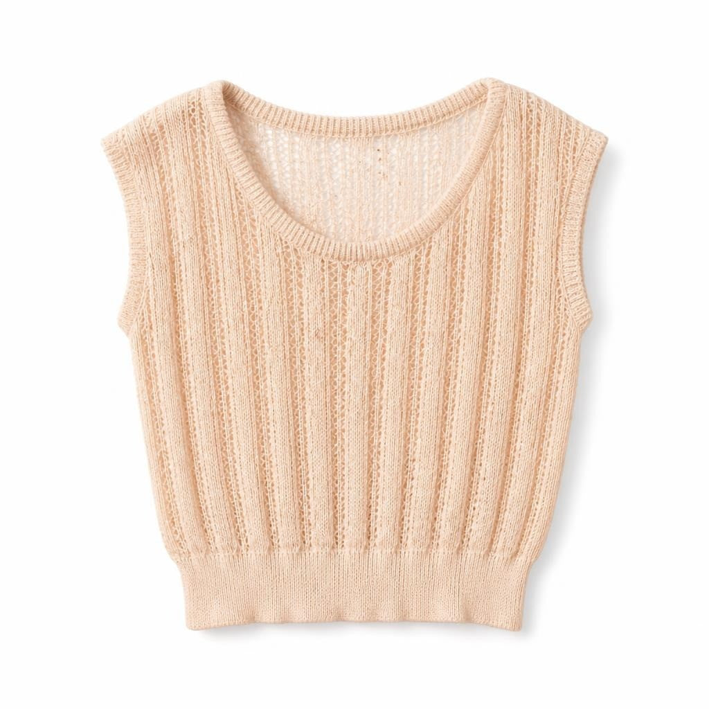 ZEZA Cream Open-knit Top with Sequin Detail - pre-loved at Why Go Less, Lebanon