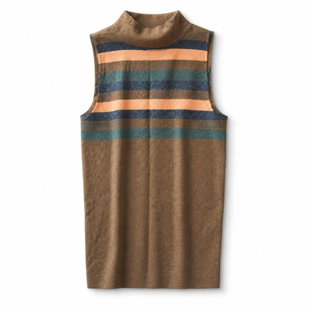 Brown Striped Knit Turtleneck Sleeveless Top - pre-loved at Why Go Less, Lebanon