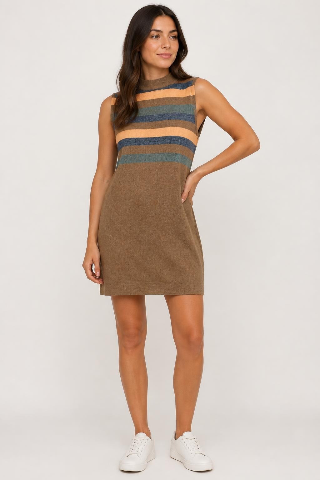 Brown Striped Knit Turtleneck Sleeveless Top - pre-loved at Why Go Less, Lebanon