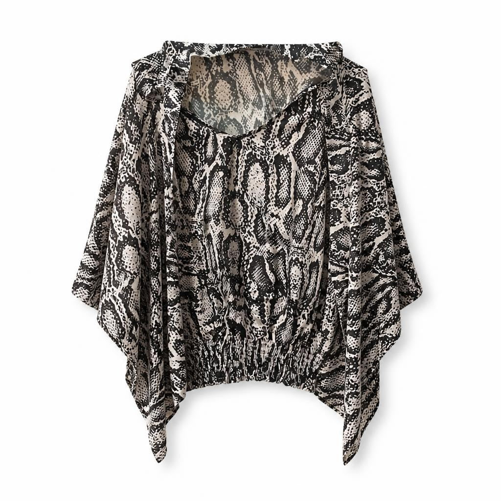 Snake Print Smocked Off-shoulder Long Sleeve Top - pre-loved at Why Go Less, Lebanon