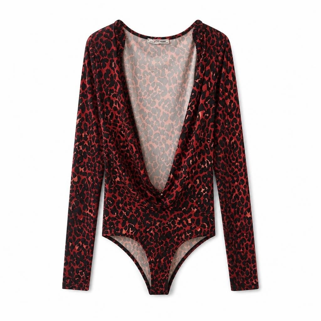 Zara Red Leopard Print Mesh Wrap Top - pre-loved at Why Go Less, Lebanon