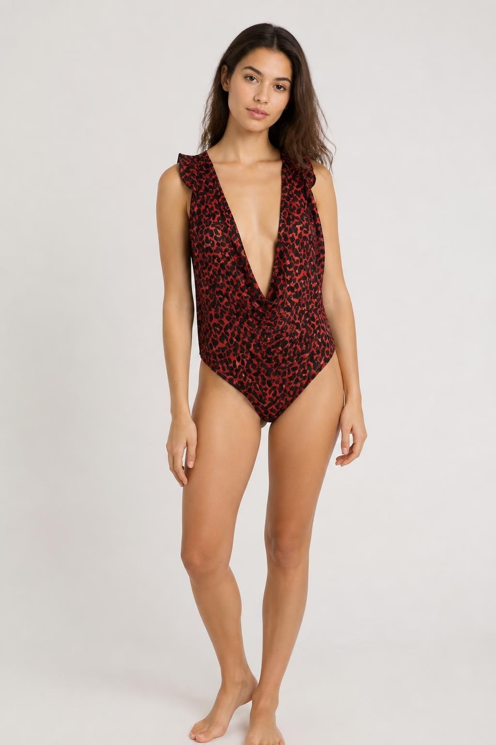 Zara Red Leopard Print Mesh Wrap Top - pre-loved at Why Go Less, Lebanon