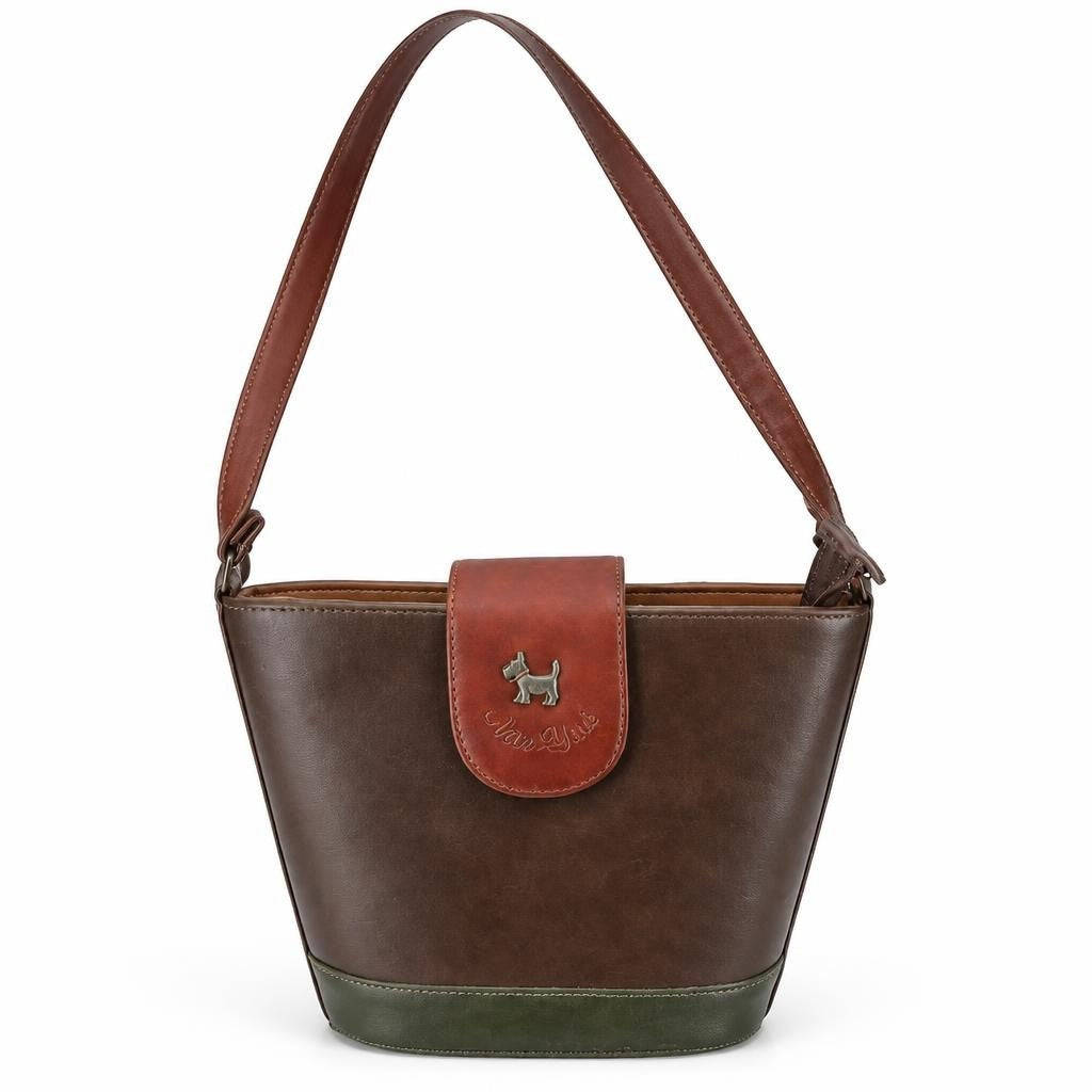 New York Dog Logo Bucket Bag Dark Brown - pre-loved at Why Go Less, Lebanon