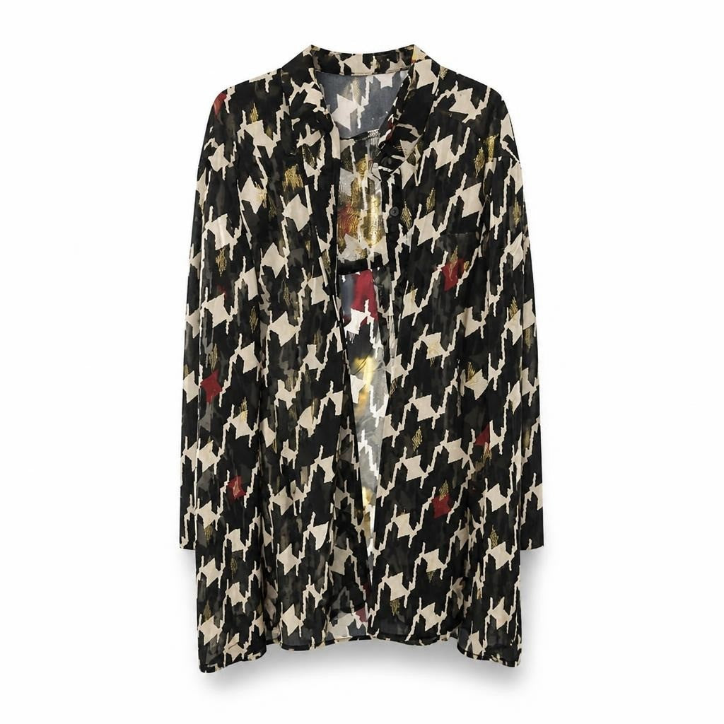 Black White Houndstooth Sheer Blouse - pre-loved at Why Go Less, Lebanon