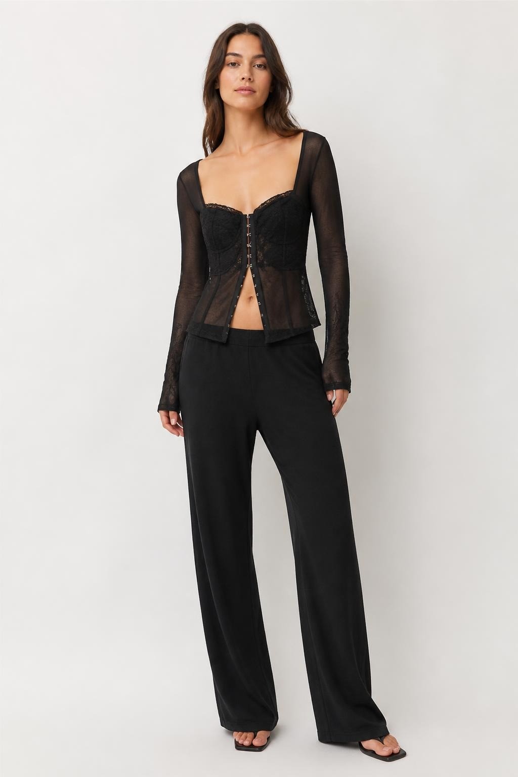 SHEIN Black Sheer Lace Corset Long Sleeve Top - pre-loved at Why Go Less, Lebanon