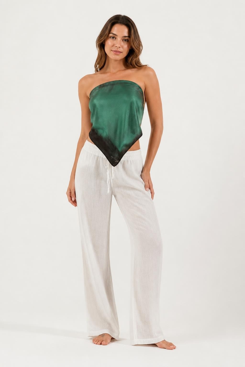 Dark Green Satin Mini Top - pre-loved at Why Go Less, Lebanon