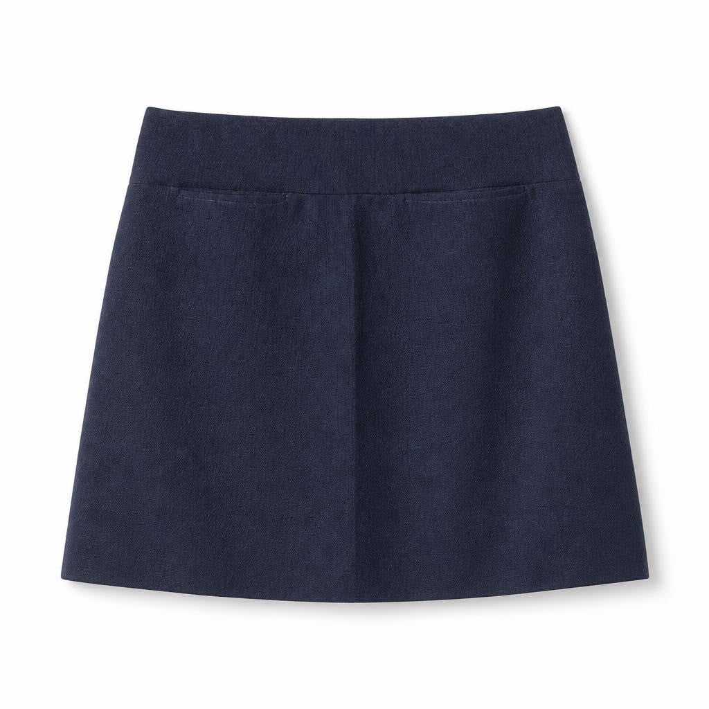 Navy Blue A-line Mini Skirt Structured Fabric - pre-loved at Why Go Less, Lebanon