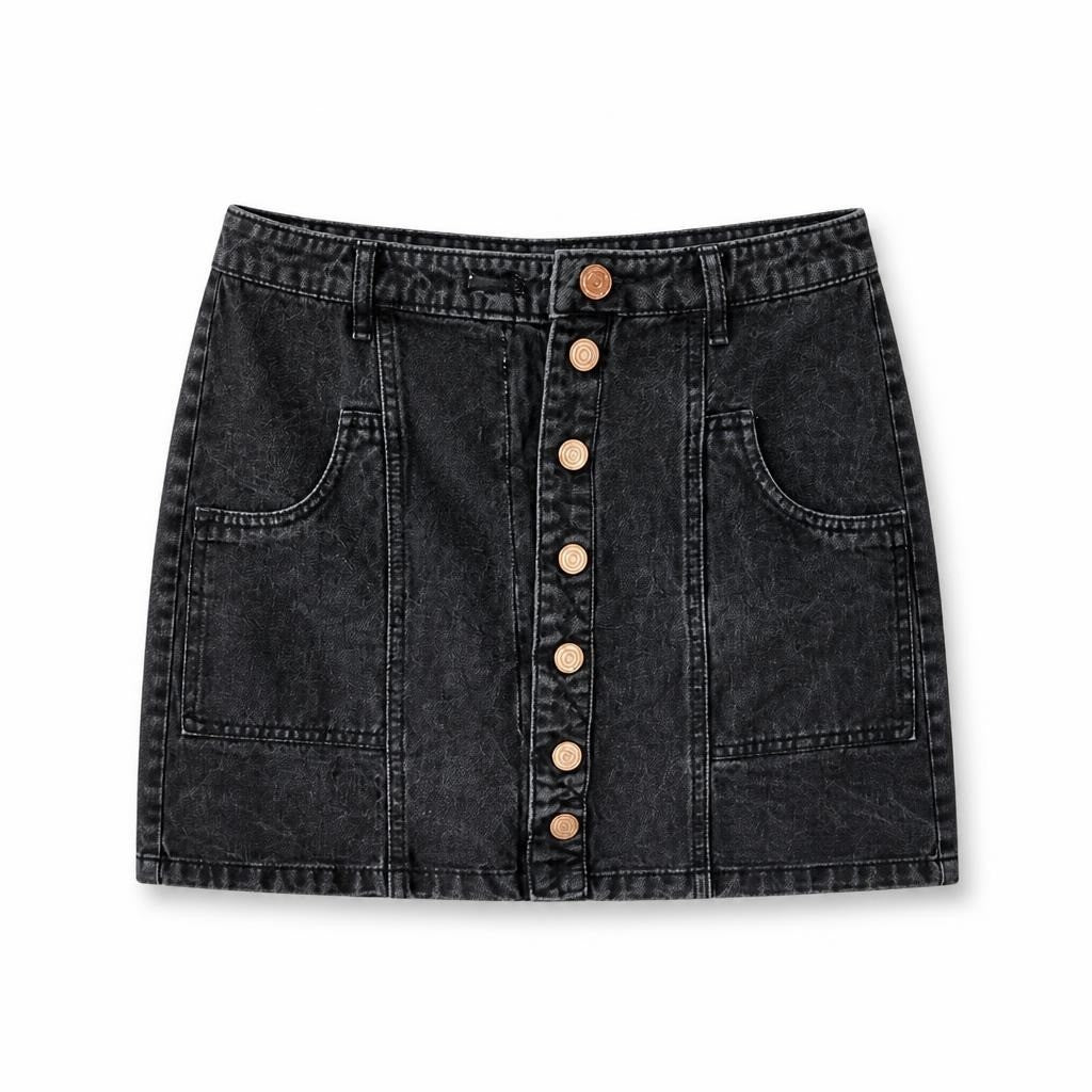 Bershka Dark Grey Denim Button-front Mini Skirt - pre-loved at Why Go Less, Lebanon