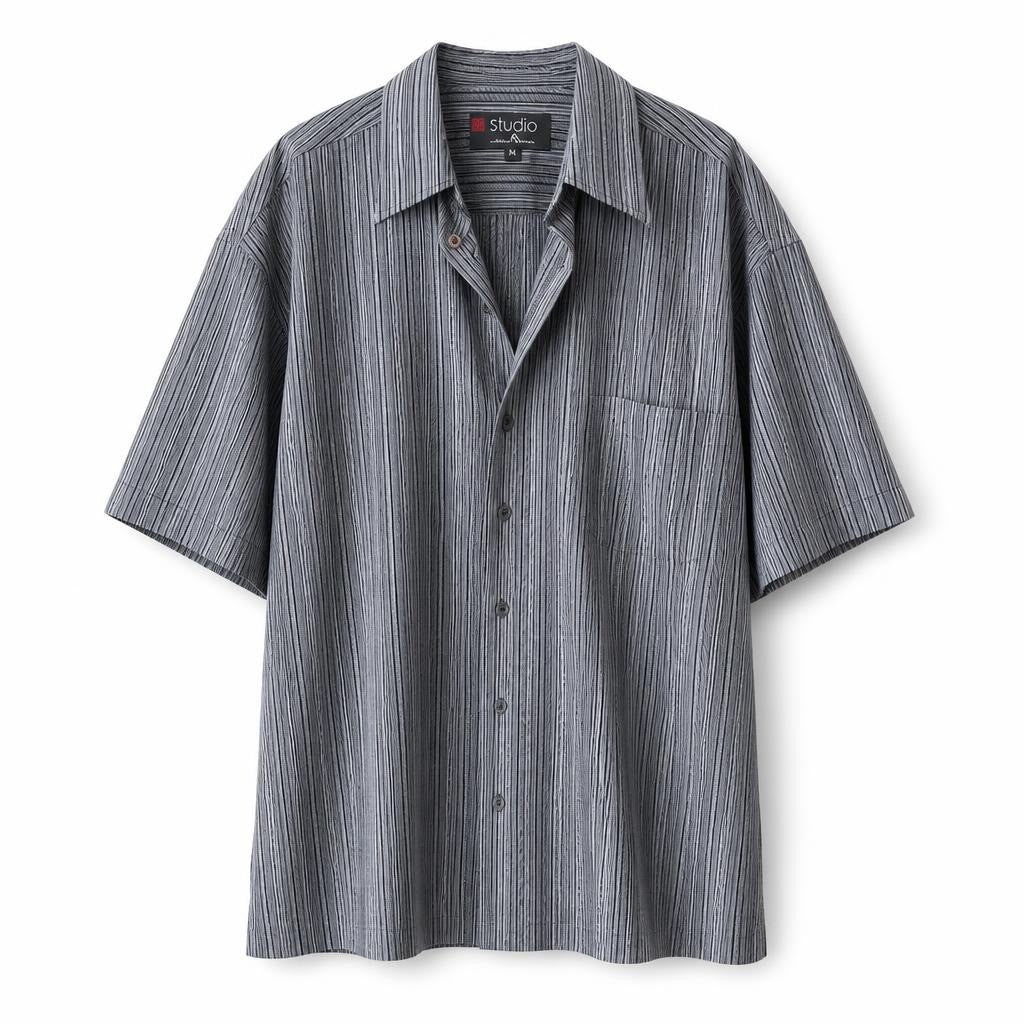 Studio Short-sleeve Striped Shirt, Grey, M - pre-loved at Why Go Less, Lebanon